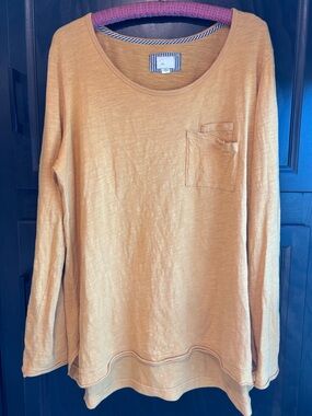 Anthropologie 9-H15 Stcl Mustard Slub Cotton Pocket Tee XL Boho Oversized